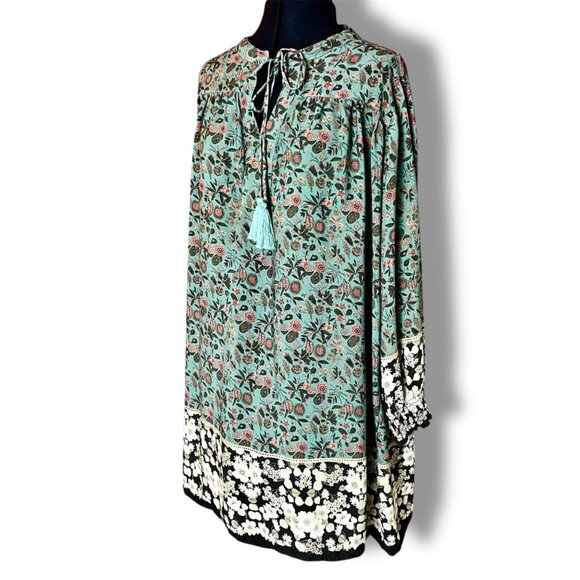 Natural Life Boho Peasant Tunic Dress L Green Floral - Picture 5 of 14